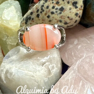 red crazy lace agate Victorian silver gem ring